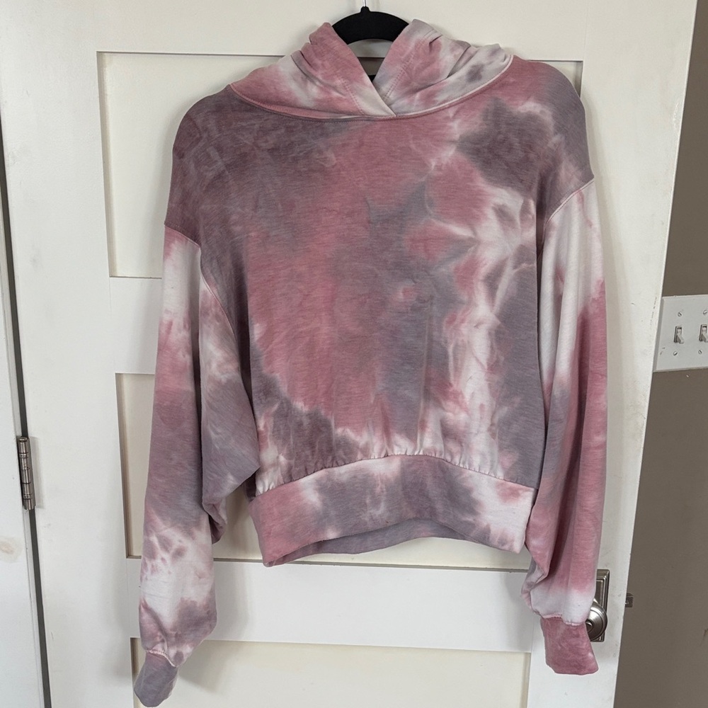 Tie-Dye Cropped Hoodie - Pink & Gray